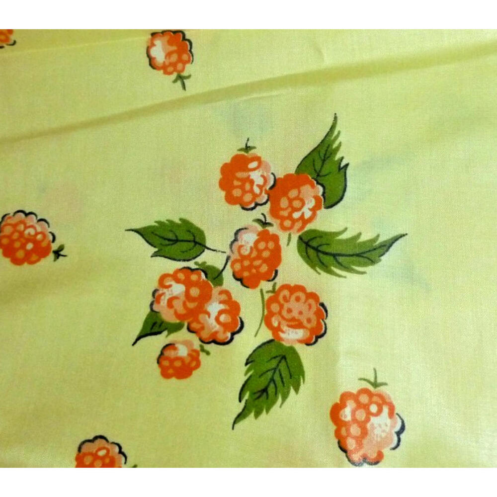 Vintage Beauty Cotton Quilting Satin Finish Cotton Yellow Fabric Raspberries 1yd